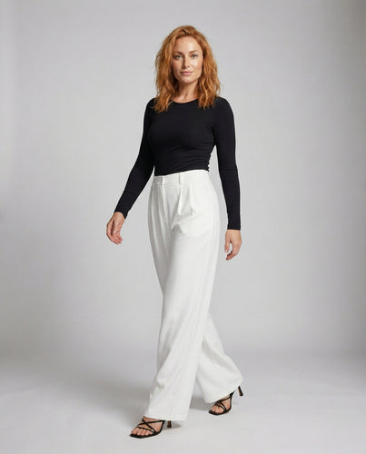 Damen nan Bundfaltenhose im weiten Palazzo-Schnitt mit hoher Taille und Bügelfalte R&B