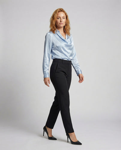 Damen nan drapierte Hemdbluse in Seidenoptik mit Hemdkragen, V-Falte und seitlichem Blumenprint R&B