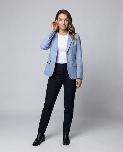 Damen nan eleganter Kurzblazer mit Zweiknopf-Front, abgerundetem Saum und leichtem Schulterpolster R&B