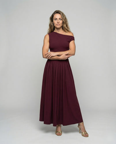 Damen nan elegantes Ein-Schulter-Cocktailkleid mit tailliertem Mieder und plissiertem Rock R&B