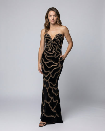Damen nan figurbetontes trägerloses Abendkleid mit herzförmigem Dekolleté, strukturierter Korsage und Paillettenornament R&B