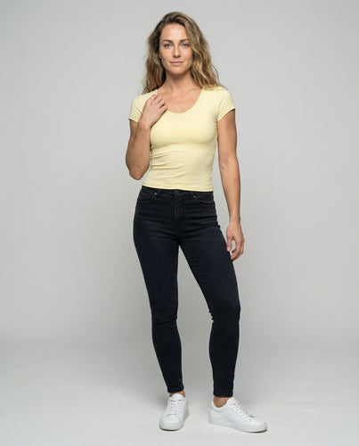 Damen nan figurformendes Sporttop mit taillierten Formzonen und U-Ausschnitt R&B