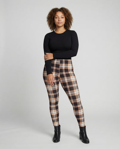 Damen nan hochgeschnittene karierte Leggings mit formendem Komfortbund und hohem Elastananteil R&B