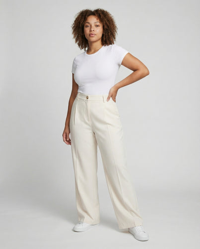 Damen nan hochgeschnittene Marlenehose mit definierter Bügelfalte, weitem Bein und Ein-Knopf-Front R&B