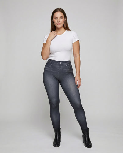 Damen nan hochgeschnittene Skinny-Jeggings in Jeansoptik mit Doppelknopf und figurformendem Schnitt R&B