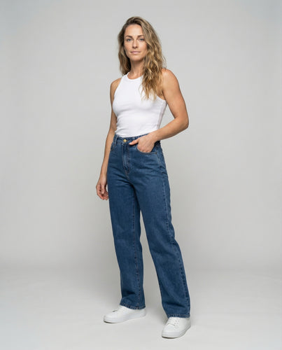 Damen nan hochtaillierte Jeans mit weitem Bein, Innenbesatz und Fünf-Taschen-Schnitt R&B