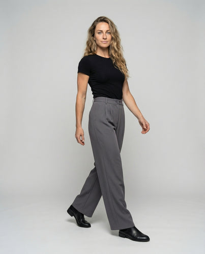 Damen nan hochtaillierte Palazzo-Hose mit Bundfalte, weitem Bein und fließender Crepe-Qualität R&B