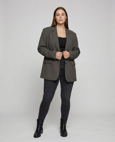 Damen nan kastig geschnittener Midiblazer mit verlängertem Rückensaum und dezenter Brustpaspel R&B