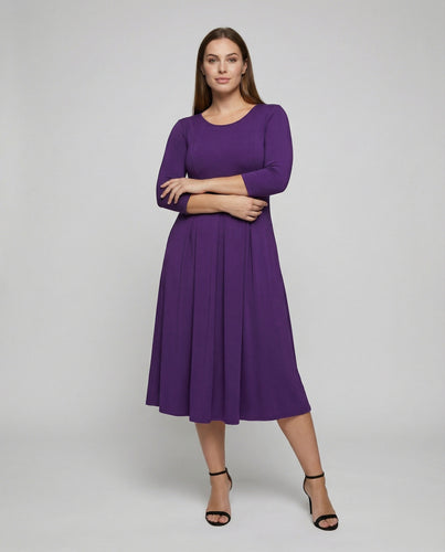 Damen nan knöchellanges A-Linien-Jerseykleid mit Rundhalsausschnitt und Dreiviertelärmeln R&B