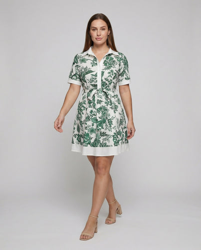 Damen nan kurzärmeliges Hemdkleid mit taillierendem Bindegürtel und ausgestelltem Tellerrock R&B