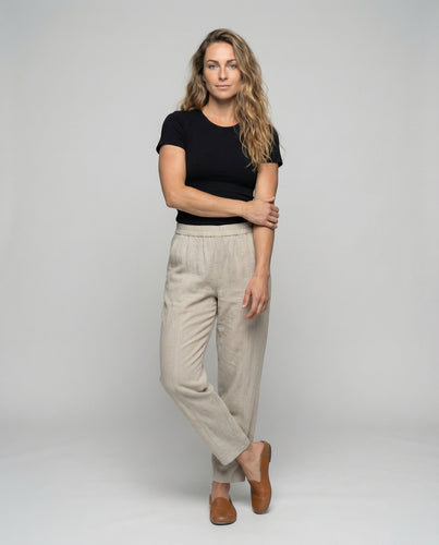 Damen nan lässige konisch zulaufende Hose mit hohem Elastikbund und Eingrifftaschen R&B