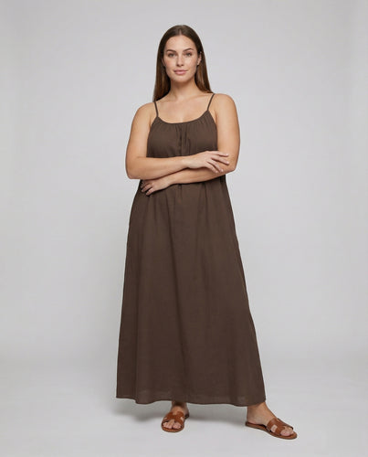 Damen nan leichtes Musselin-Maxikleid mit tiefem Rückenausschnitt, schmalen Spaghettiträgern und Binddetail R&B