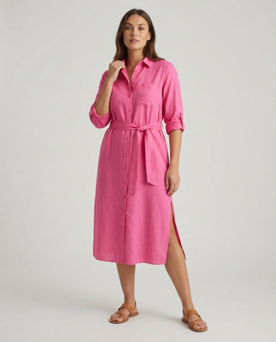 Damen nan luftiges Musselin-Hemdkleid mit Bindegürtel krempelbaren Ärmeln und seitlichem Beinschlitz R&B
