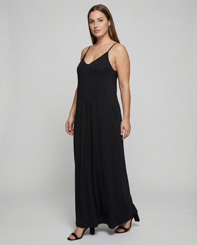 Damen nan Maxikleid mit Spaghettiträgern, tiefem V-Ausschnitt und praktischen Eingrifftaschen R&B