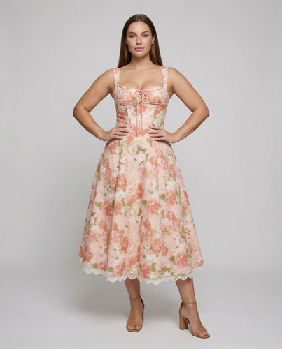 Damen nan Midikleid mit herzförmigem Ausschnitt, tailliertem Korsagen-Oberteil und ausgestelltem A-Linien-Rock R&B