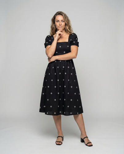 Damen nan Midikleid mit quadratischem Ausschnitt, Puffärmeln und taillierter A‑Linien‑Silhouette R&B