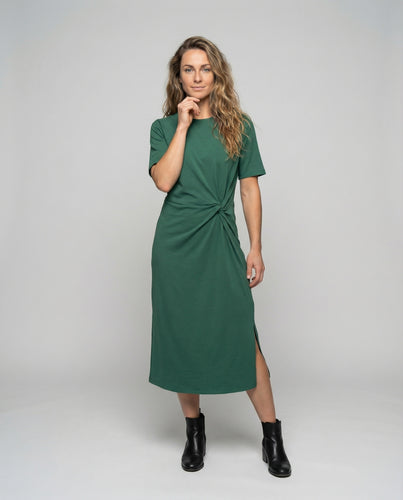 Damen nan Midikleid mit seitlicher Knotendrapierung, Rundhalsausschnitt und Beinschlitz R&B