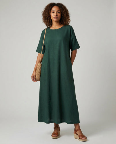 Damen nan minimalistisches A-Linien-Maxikleid mit kurzem Kimonoärmel und knöchellanger Silhouette R&B