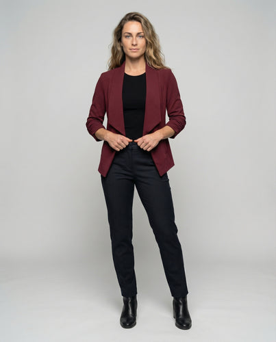 Damen nan offener Cardigan-Blazer mit Wasserfallkragen und krempelbaren dreiviertel-Ärmeln R&B