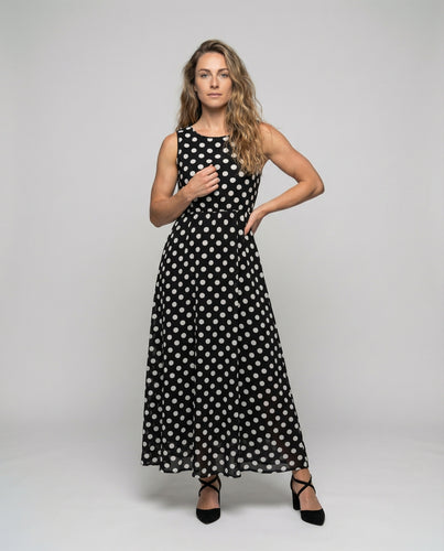 Damen nan Retro-Maxikleid mit Punkteprint, taillierter Bund und weitem Tellerrock R&B