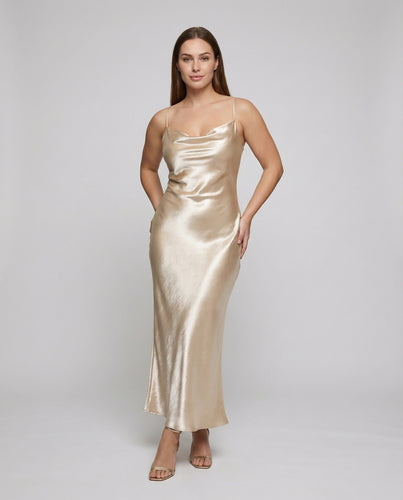 Damen nan schräg geschnittenes Slipkleid mit Wasserfall-Ausschnitt und feinen Spaghettiträgern R&B
