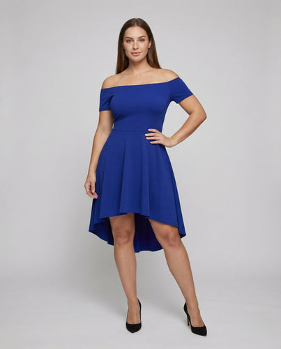 Damen nan schulterfreies Cocktailkleid mit asymmetrischem Saum, tailliertem Oberteil und weit ausgestelltem Tellerrock R&B