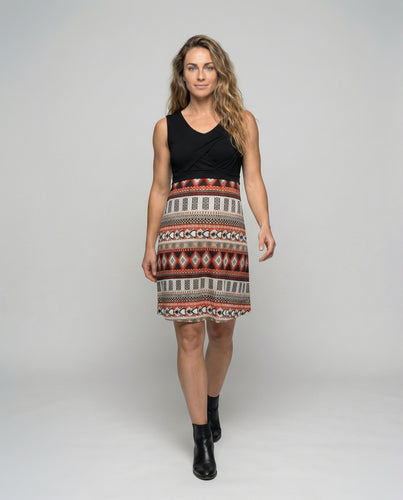 Damen nan Stillkleid mit Wickel-Oberteil und gemustertem A-Linien-Rock R&B