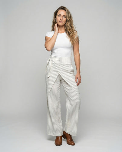 Damen nan taillenhohe Swing-Weitehose mit Nadelstreifen, Knotenbindegürtel und Einschubtaschen R&B