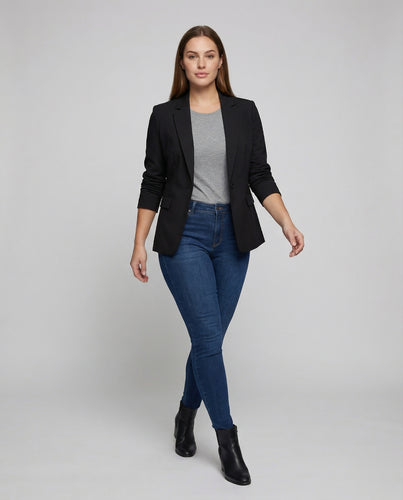 Damen nan taillierter Businessblazer mit schmalem Revers und krempelbaren Ärmeln R&B