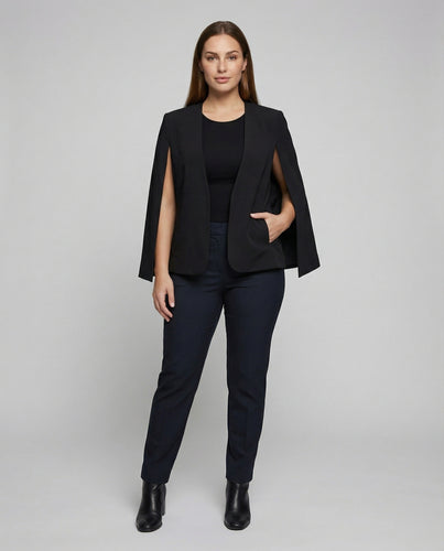 Damen nan taillierter Cape-Blazer mit offener Vorderseite und schulterbetonter Silhouette R&B