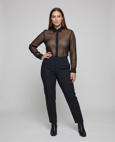 Damen nan transparente Chiffon-Hemdbluse mit klassischem Kragen und Manschetten R&B
