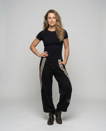 Damen nan übergroße Baggy-Sweathose mit hohem Komfortbund, Kordelzug und seitlichen Dreistreifen R&B