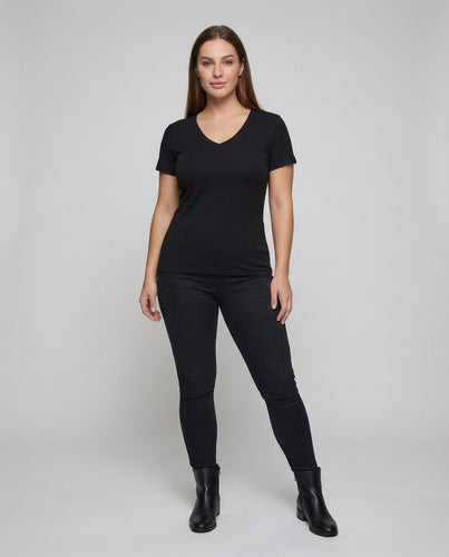 Damen nan V-Ausschnitt T-Shirt aus Baumwollmischung mit leicht taillierter Passform R&B