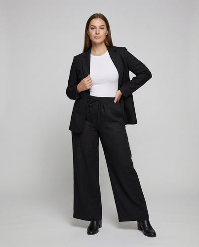 Damen nan weite Leinenmix-Palazzohose mit hohem Elastikbund, seitlichen Eingrifftaschen und fließender Maxilänge R&B