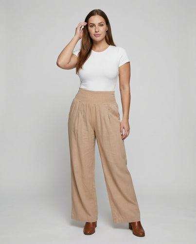 Damen nan weite Palazzo-Loungehose mit hohem Smokbund, seitlichen Eingrifftaschen und luftiger Leinenoptik R&B