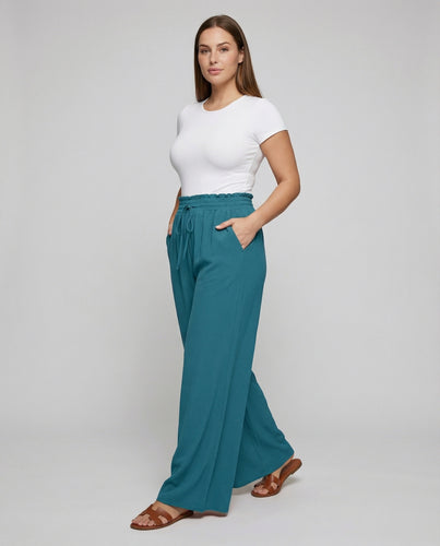 Damen nan weite Palazzohose mit Paperbag-Bund, Tunnelzug und Eingrifftaschen R&B