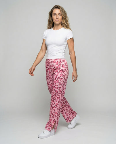 Damen nan weite Streetstyle-Loungehose im Leopardenprint mit geradem Bein, hohem Komfortbund und softem Satinfinish R&B