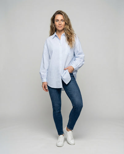 Damen nan weite transparente Voile-Hemdjacke mit Hemdkragen Brusttasche und lässiger Longline-Silhouette R&B