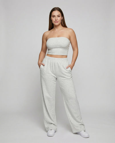 Damen nan zweiteiliges Lounge-Set mit Bandeau-Oberteil und weiter Palazzohose aus softem Jersey R&B