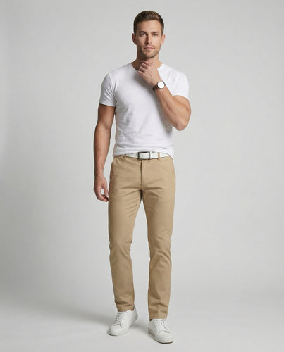 Herren nan gerade geschnittene Baumwollchino mit leichtem Stretchkomfort, Komfortbund und fünf Taschen-Optik R&B
