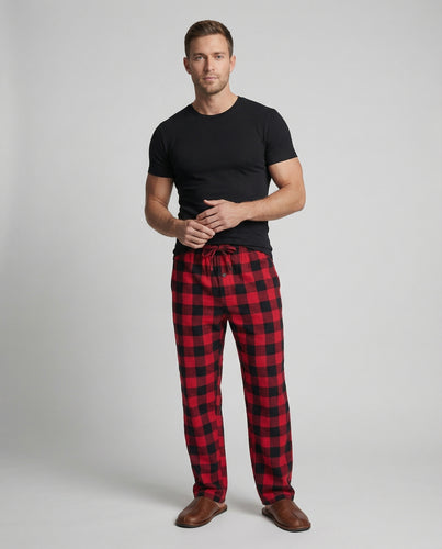Herren nan karierte Flanell-Loungehose mit elastischem Bund und Kordelzug R&B