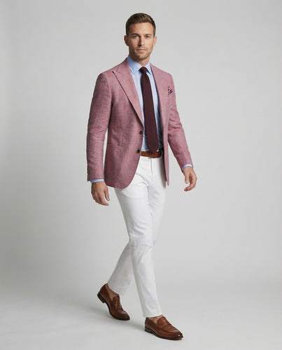 Herren nan konturiertes Leinenmix-Sakko mit schmaler Silhouette, leichter Struktur und eleganter Brusttasche R&B