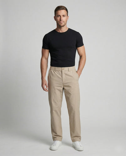 Herren nan lässig-weite Baumwollmix-Hose mit geradem Bein, elastischem Komfortbund und dezenten Eingrifftaschen R&B