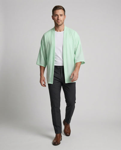 Herren nan lässige Oversize-Cardigan-Jacke im Kimono-Stil mit offenem Vorderteil und verkürzten Weitärmeln R&B