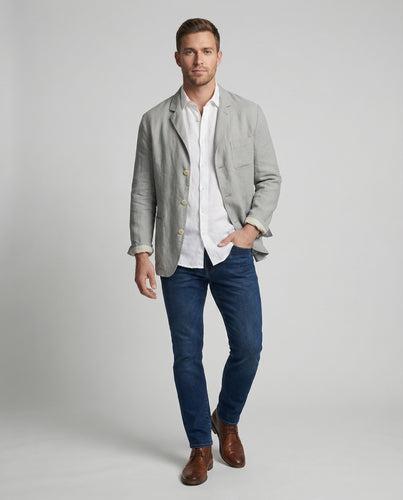 Herren nan legerer Leinenblazer mit unstrukturiertem Schnitt und Brusttasche R&B
