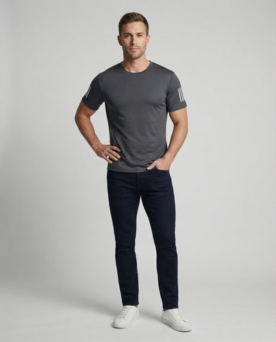 Herren nan sportliches Funktionsshirt mit Mikrolochgewebe, dreistreifigen Reflexstreifen an den Ärmeln und schnelltrocknender Verarbeitung R&B