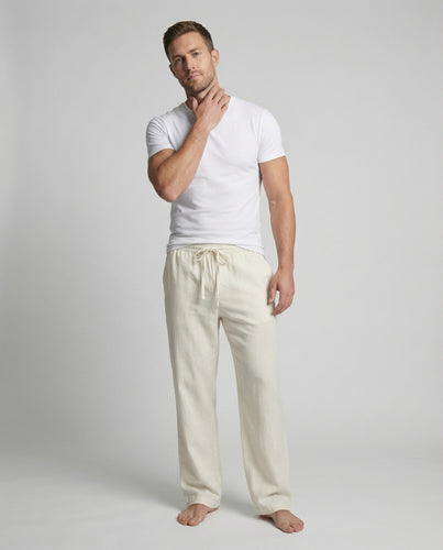 Herren nan weite Leinen-Loungehose mit elastischem Tunnelzug Bügelfalte und praktischen Eingrifftaschen R&B