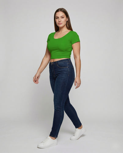 Damen Taillierte Rundhals Baumwollmix Kurzshirt