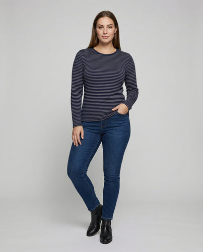 Damen Legere Gestreifte Baumwoll Shirt