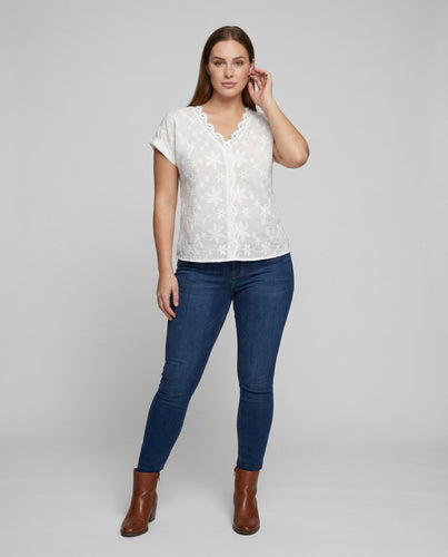 Damen Romantische Bestickte Spitze Sommerbluse
